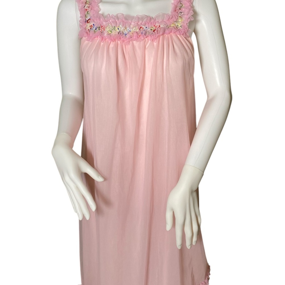 Vintage 1950s Baby Doll Pink Sheer Chiffon Lingerie Nightgown